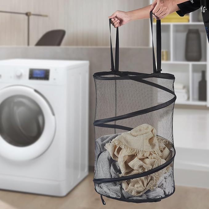 Seiritex Mesh Popup Laundry Hamper 115L Foldable Laundry Basket Extra Large Capacity Collapsible Clothing Storage Basket with Handles 26 H x 18 W x 18 L (Black) - Image 5