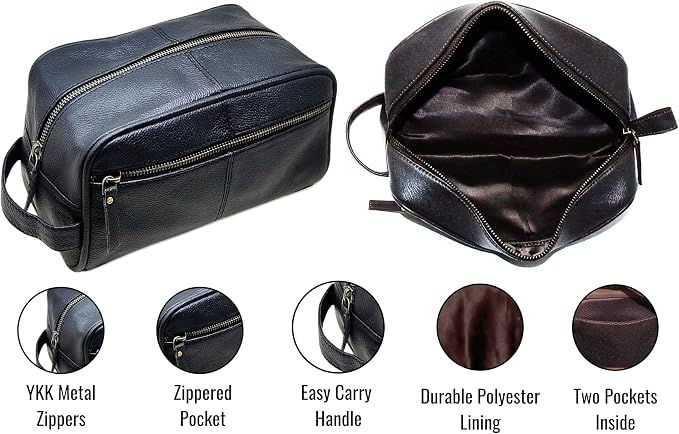 jaald Personalized Genuine Leather Toiletry Bag for Men - Dopp Kit Gift with Embossing Options, Ideal Birthday, Anniversary, Wedding, Father & Groomsmen Gift, Travel bag, Shaving bag - Image 5