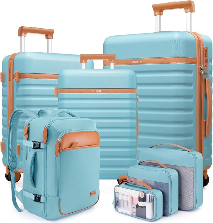 Luggage Sets 7 Piece, Durable Hardside ABS Carry on Luggage with Spinner Wheels & YKK Zipper TSA Lock, Large Checked Travel Suitcase With Backpack Set for Men and Women,20/24/28 Inch by Unknown