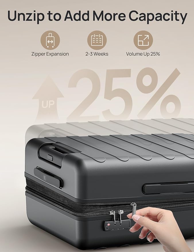 NINETYGO Carry On Luggage 22x14x9 Airline Approved, 20 Inch Luggage with Smooth Spinner Wheels, Expandable, Hard Shell PC Suitcase, Lightweight Travel Luggage, TSA Approved (Black, Rhine Max1.0) - Image 5