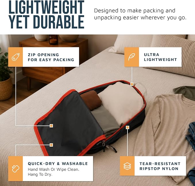 Large Compression Packing Cubes for Travel-Packing Cube Luggage Organizers 7 Piece Set for Checked Luggage-Ultralight, Expandable/Compression Bags by TRIPPED Travel Gear (Grey/Orange) - Image 3