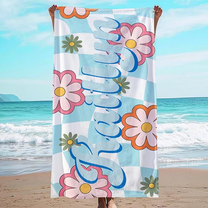 JML Personalized Beach Towel with Name, Custom Flower Beach Towel, Customized Microfiber Pool Towel, Quick Dry & Absorbent Swim Towel for Adult,Anniversary, Birthday, Summer Holiday,Vacation by JML