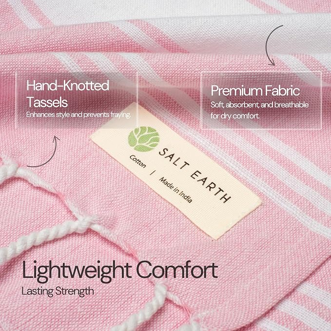 Salt Earth Cotton Turkish Beach Towel (Set of 4, 36"x72") - Soft, Quick Dry, Sand Resistant, Absorbent Towels for Bathroom, Home, Travel, Pool, Spa, Bath, Swim - Beach Towels Oversized (Pink) - Image 2