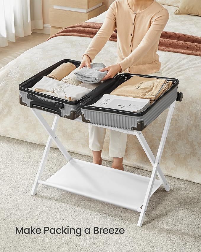 SONGMICS Luggage Racks, Set of 2 Foldable Suitcase Stands, Steel | Storage Shelf, Cloud White, Hotel, Bedroom, URLR003W02 - Image 5