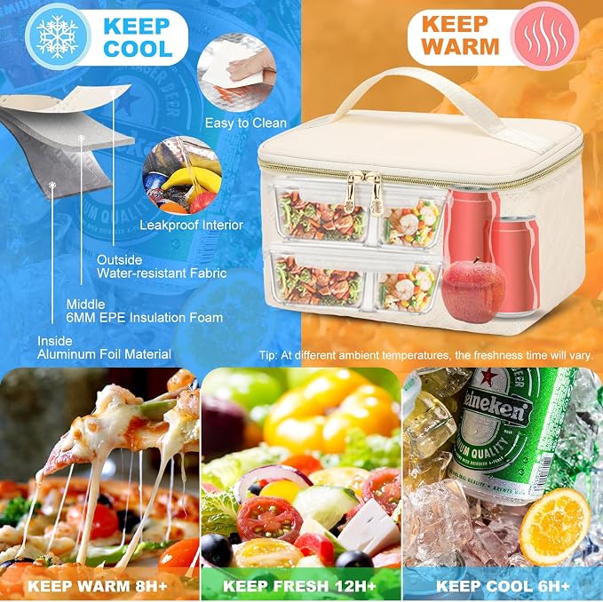 AIJIEKE Lunch Backpack for Women, 15.6 Laptop Backpack, Lunch Box, Beige | Water resistant computer bag with insulated leakproof cooler. Travel meal prep backpack for nurse, teacher, college commute - Image 3