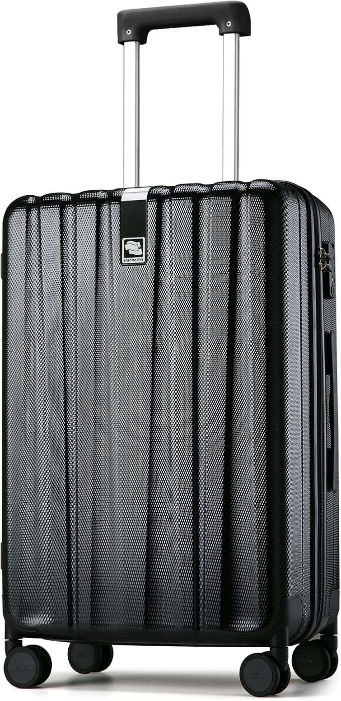 Hanke 24 Inch Luggage Suitcases With Spinner Wheels Lightweight PC Hard Shell Rolling Suitcase With Travel Lock,Checked-Medium 24-Inch(Jet Black) by Hanke