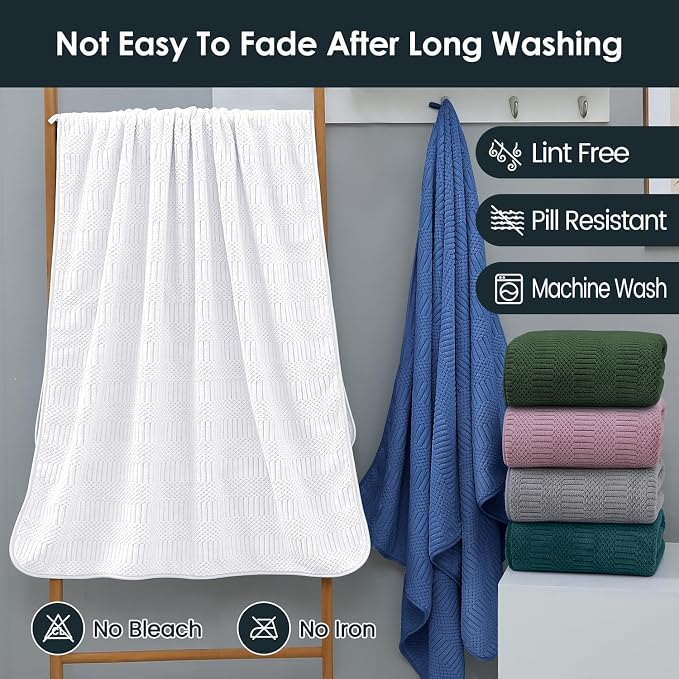 JML Bath Towels Set, Large Microfiber Body Towel for Adult, 2 Pack, 30" x 60", Oversized, Soft, Super Absorbent, Fast Drying, Use for Sport, Fitness, Yoga, Fleece Diamond Cross Grid White - Image 8