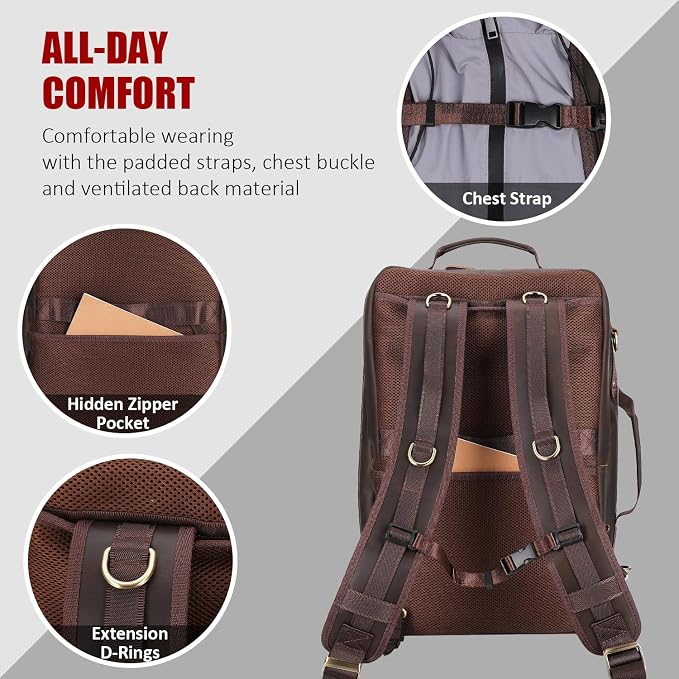 STAR VISTA Voyager-02 Full Grain Leather Travel Backpack, 40L Luxurious Capacity, All-in-One Duffle Backpack for Global Jet-set Voyagers, 17.3" Laptop Compatible, Canvas Lining - Image 8