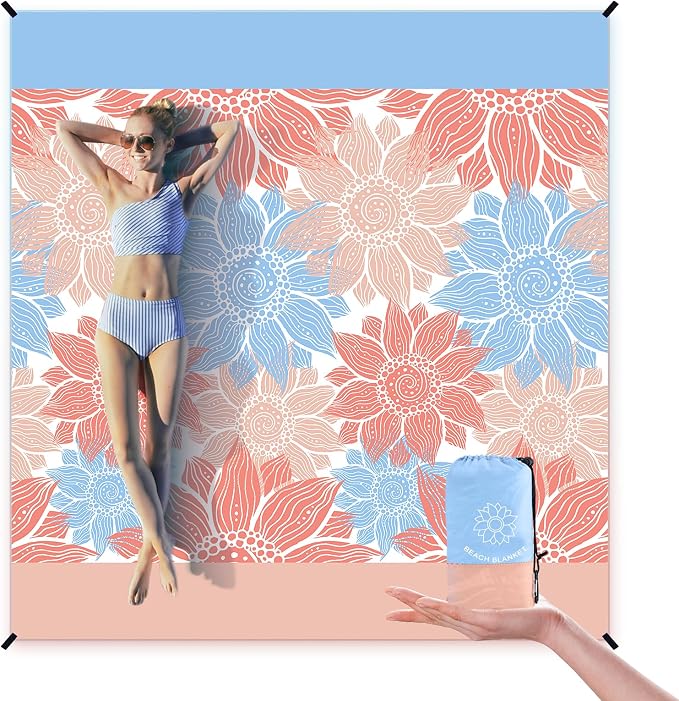 WIWIGO Beach Blanket Sandproof Extra Large Beach Mat Adults Waterproof Quick Drying Sand Free Mat Made By Premium Polyester with 4 Stakes & 4 Corner Pockets for Outdoor Travel Camping Hiking by WIWIGO