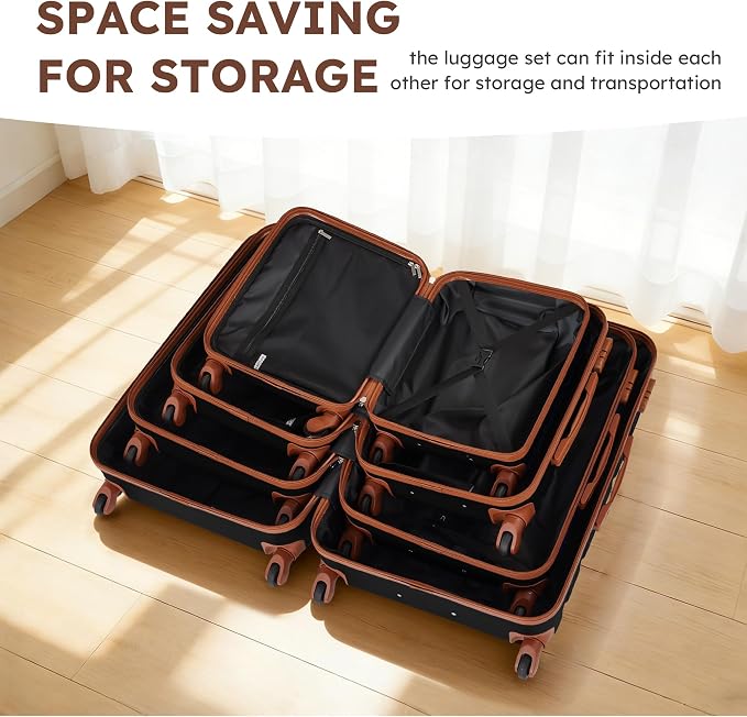 Suitour 4 Piece Luggage Sets, Hard Shell Suitcase Set with Spinner Wheels 16 20 24 28inch Travel Sets(Black Tan) - Image 8