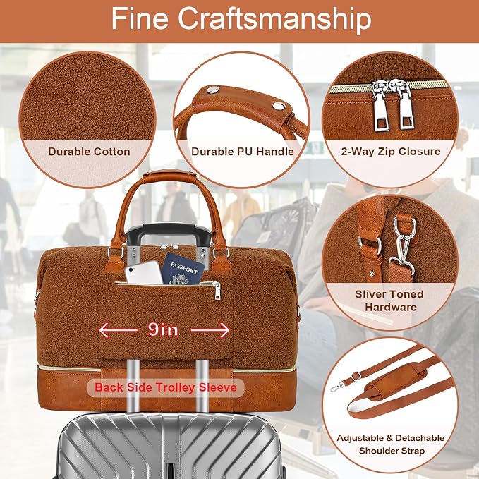 ITIEZY Weekender Overnight Bag for Women - Large Travel Duffel Bag with Shoe Compartment, Gym Duffel Bag Hospital Bag Carry On Tote Bags for Airplanes with Crossbody Bag Toiletry Bag 3Pcs Set - Image 5