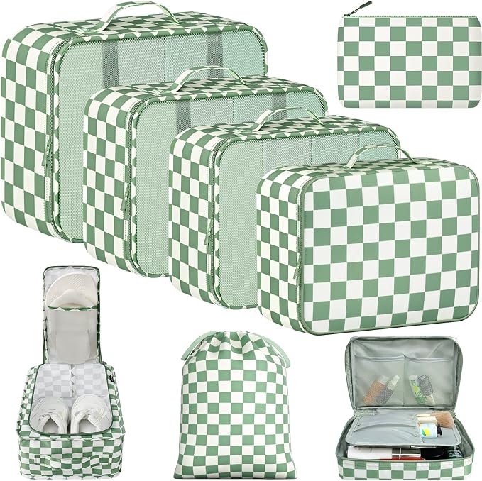 BAGAIL 8 Set Packing Cubes Luggage Packing Organizers for Travel Accessories-Matcha checkered by BAGAIL