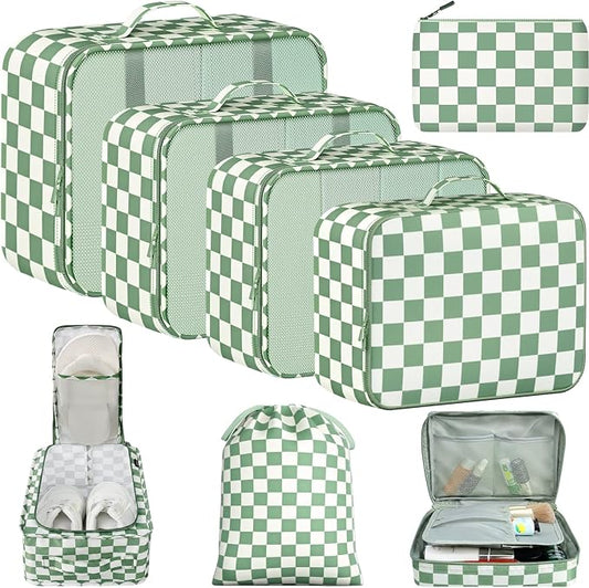 BAGAIL 8 Set Packing Cubes Luggage Packing Organizers for Travel Accessories-Matcha checkered by BAGAIL