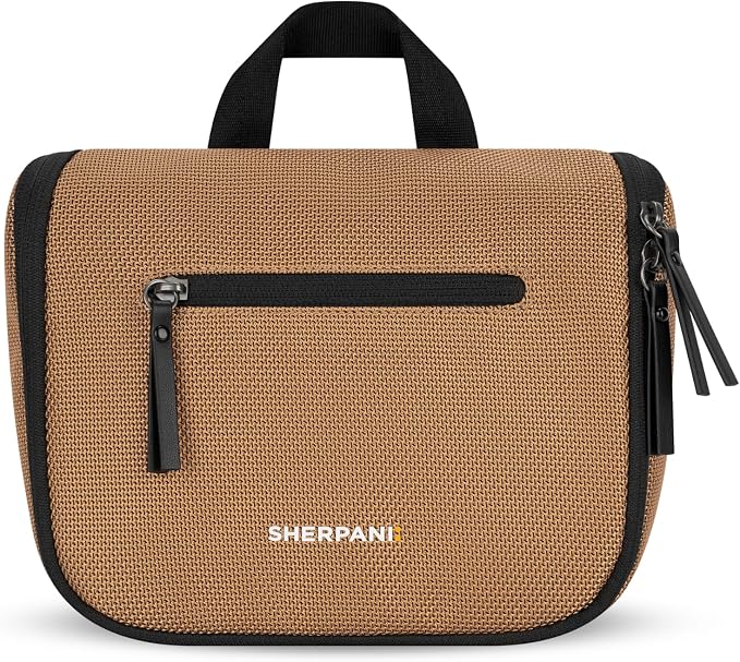 Sherpani Co-Pilot, Travel Toiletry Bag, Hanging Cosmetic Organizer, Water Resistant Makeup Bag, Shower Dopp Kit, Essentials Toiletries for Women, Travel Gift (Sand) by SHERPANI