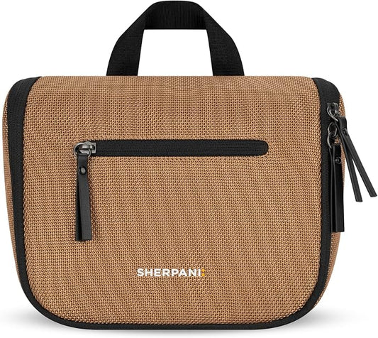 Sherpani Co-Pilot, Travel Toiletry Bag, Hanging Cosmetic Organizer, Water Resistant Makeup Bag, Shower Dopp Kit, Essentials Toiletries for Women, Travel Gift (Sand) by SHERPANI