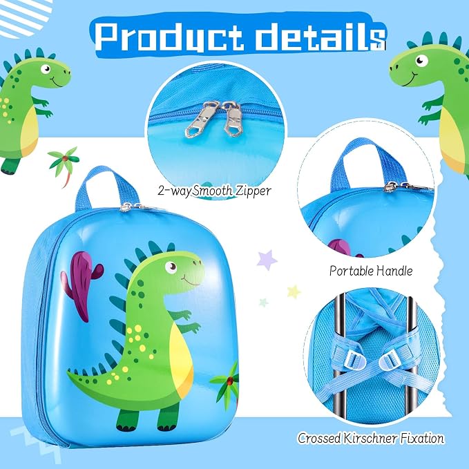 Sanwuta 4 Pcs Kids Luggage Set Back to School Gifts for Girls Boys Carry On Rolling Suitcase Backpack Neck Pillow Travel Set(17 Inch,Dinosaur Style,Blue) - Image 4