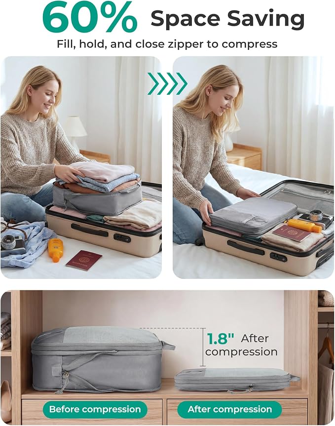 BAGSMART 6 Set /4 Set/2 Set Compression Packing Cubes for Travel, Lightweight Luggage Organizer Bags, Durable Space Saver Bags Travel Essentials - Image 4