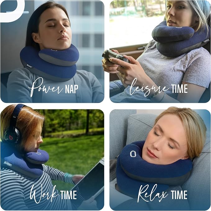 BCOZZY Travel Neck Pillow for Airplane– Patented Double Support for Head, Neck, and Chin. Best for Long Flights, Plane Sleeping, and Car Rides. Adjustable Size. Fully Washable. Carry Bag. Large, Black - Image 6