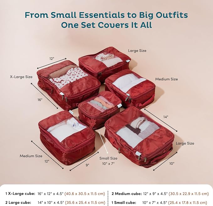 6-Pack Large Compression Packing Cubes for Travel - Lightweight Compression Packing Cube Set, Water-Resistant Luggage Organizer Bags & Suitcase Organizers, Travel Cubes for Carry-On, Checked Luggage - Image 4