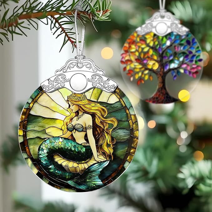 Mermaid Stained Glass Ornament, Christmas Ornaments – Christmas Tree Decorations, Holiday Decor, Stocking Stuffer, Gift Idea, Gifts for Mermaid Lover, Fans of Fairy-Tale Theme, Friend, Family