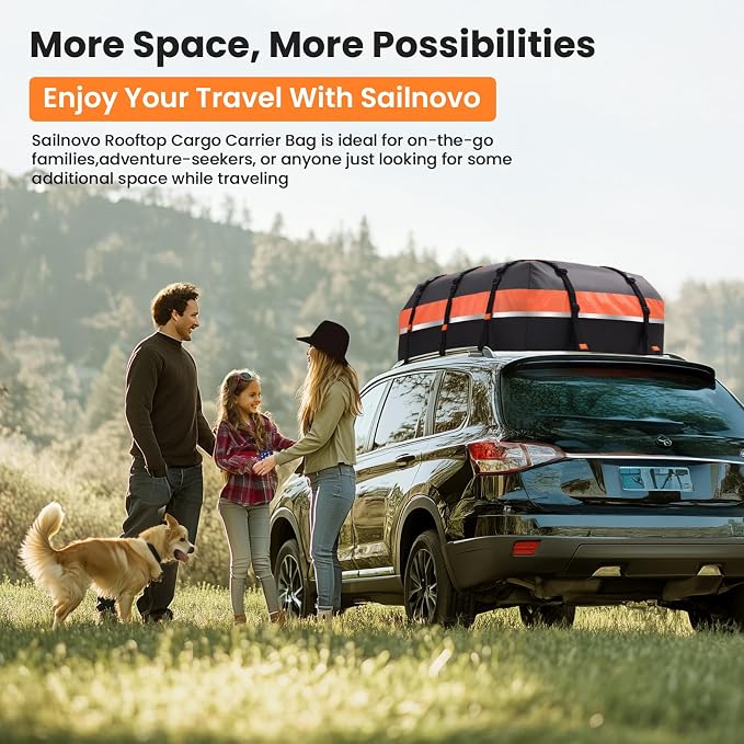 Sailnovo Car Rooftop Cargo Carrier 21 Cubic Feet, Waterproof 1000D PVC Car Roof Bag with Anti-Slip Mat, Combination Lock, Storage Bag, Door Hooks & Tie-Down Strap fit Vehicle with/Without Luggage Rack - Image 8