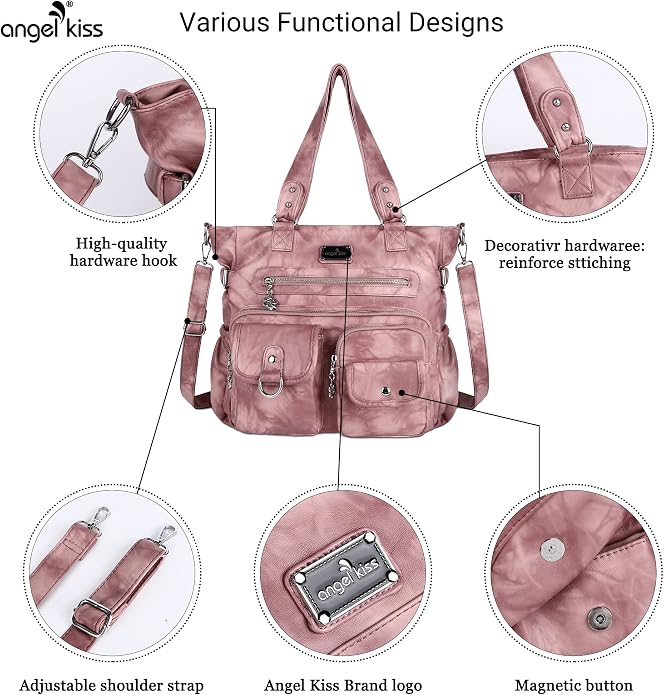 Angelkiss Purses Handbags for Women PU Tote Satchel Bags for Women Pockets Shoulder Bags… | PU - Image 5