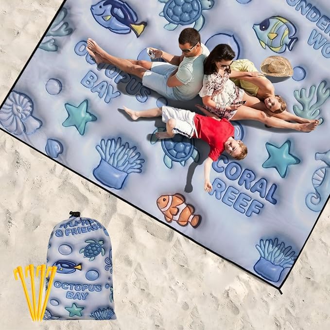 WIWIGO Beach Blanket Waterproof Sandproof Beach Mat 79" X 83"/10'x9'for 2-8 Adults Quick Drying Outdoor Picnic Mat Beach Accessories for Travel, Camping, Hiking - Image 6