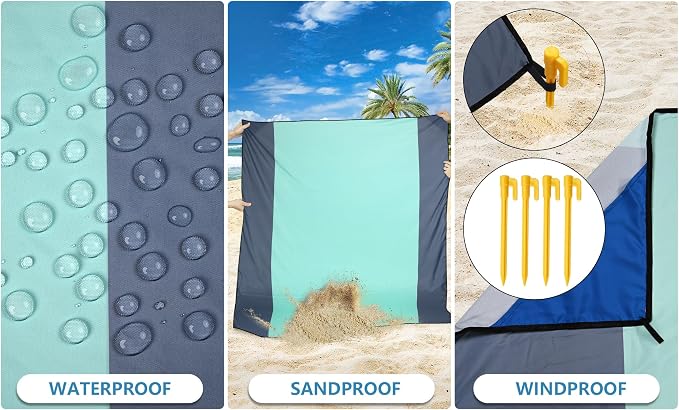 WIWIGO Beach Blanket Waterproof Sandproof Beach Mat 79" X 83"/10'x9'for 2-8 Adults Quick Drying Outdoor Picnic Mat Beach Accessories for Travel, Camping, Hiking - Image 3