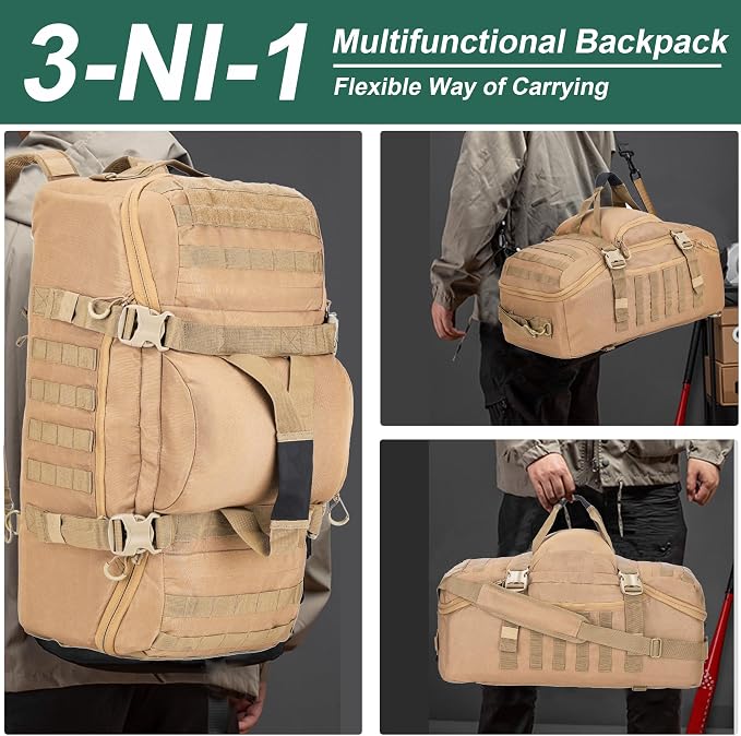 3-in-1 Tactical Gym Duffel Backpack, Travel Sports Bag for Overnight | Works as a range bag or motorcycle backpack, ideal for gym, travel, camping, hunting, and gear organization - Image 8
