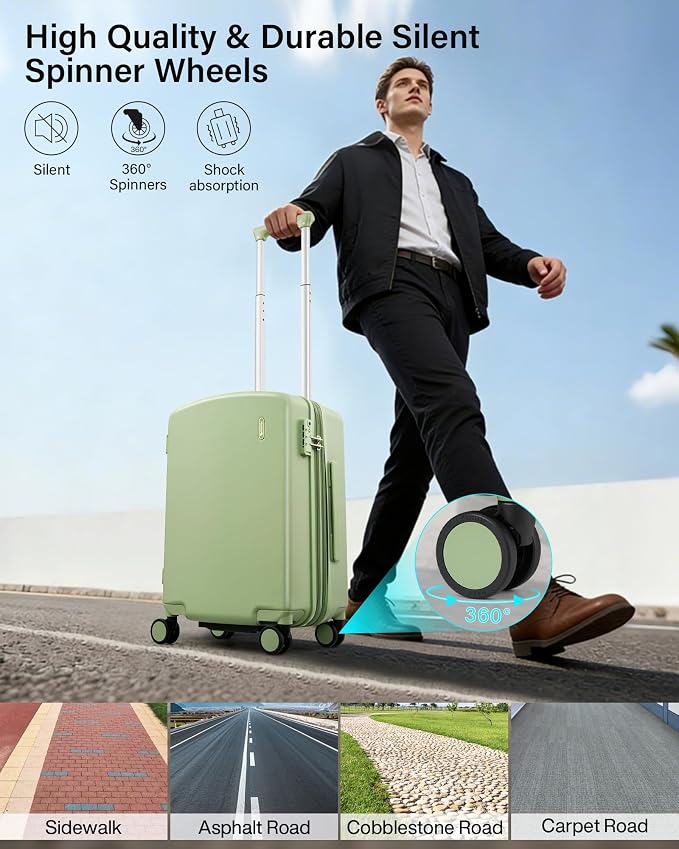 Hanke 20 Inch Expandable Carry On Luggage, 22x14x9 Airline Approved, TSA Lock Hard Shell Lightweight Suitcase for Men Women (Bamboo Green) - Image 6
