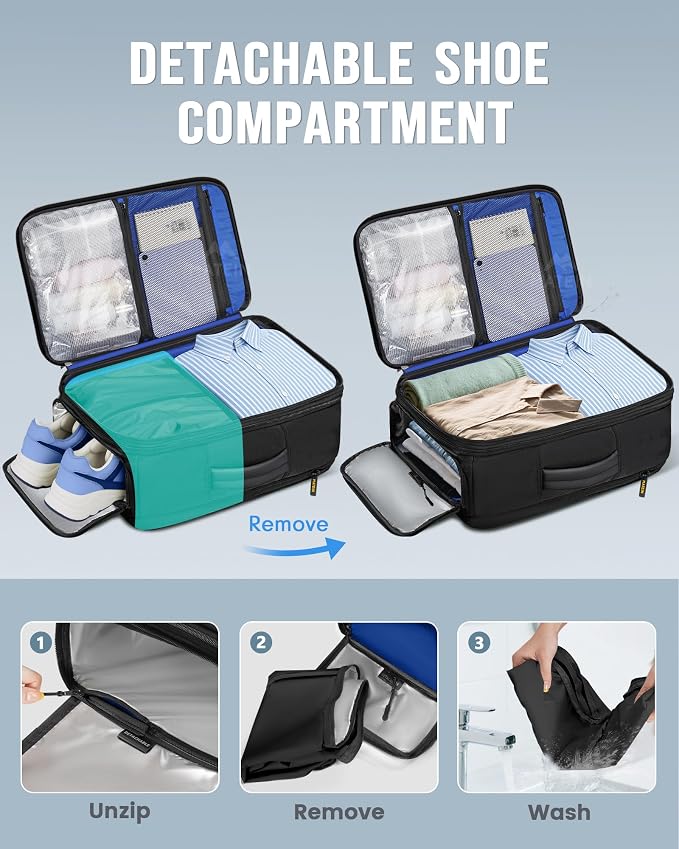 MATEIN Personal Item Travel Backpack 18x14x8 for Spirit Airlines, Black | Shoe Compartment Detachable, Expandable, Underseat Backpack, Fit 17" Laptop, Airplane Approved, Carry on Bag Luggage, Mochila - Image 2