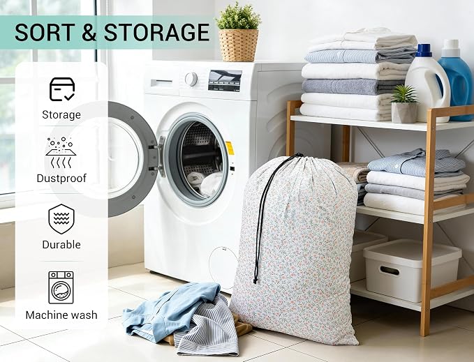 ZPECC Bulk Travel Laundry Bag,Extra Large Heavy Duty Laundry Bags 24 Pack,Washable Dirty Clothes Organizer for Commercial College Dorm Hotel Camping and Home Storage 30x40(Green Flower) - Image 5