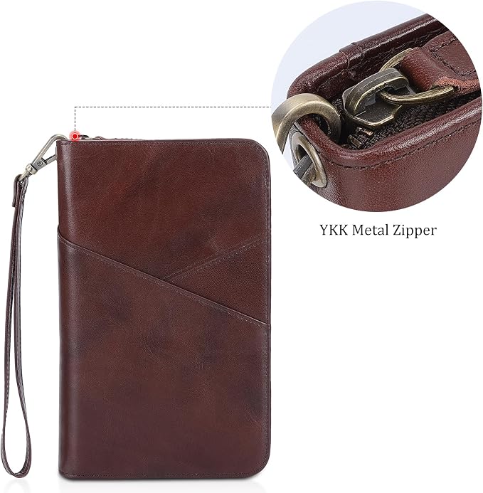 Polare Full Grain Leather Passport Holder With YKK Zipper RFID Blocking Travel Document Organizer Ticket Holder Cover Case Holds 2 Passports (Coffee) - Image 4