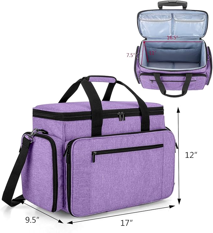 LUXJA Sewing Machine Case with Detachable Dolly, Purple | Rolling Tote with Removable Bottom Pad for Most Standard Sewing Machines, Patented Design - Image 5