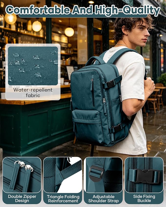 WONHOX Large Travel Backpack Women, Carry On Backpack,Hiking Backpack Waterproof Outdoor Sports Rucksack Casual Daypack Work Daypack Shoes Compartment, Dark Blue - Image 4