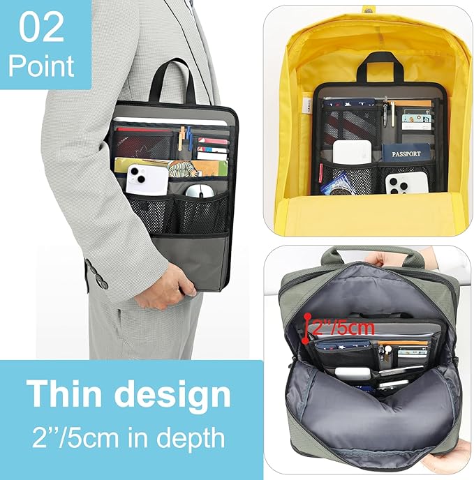 Stiff Backpack Insert Organizer for Men Women Bag In Bag,Thin Water-repellent Nylon 13.7''x10.2''x2''-Gray - Image 3