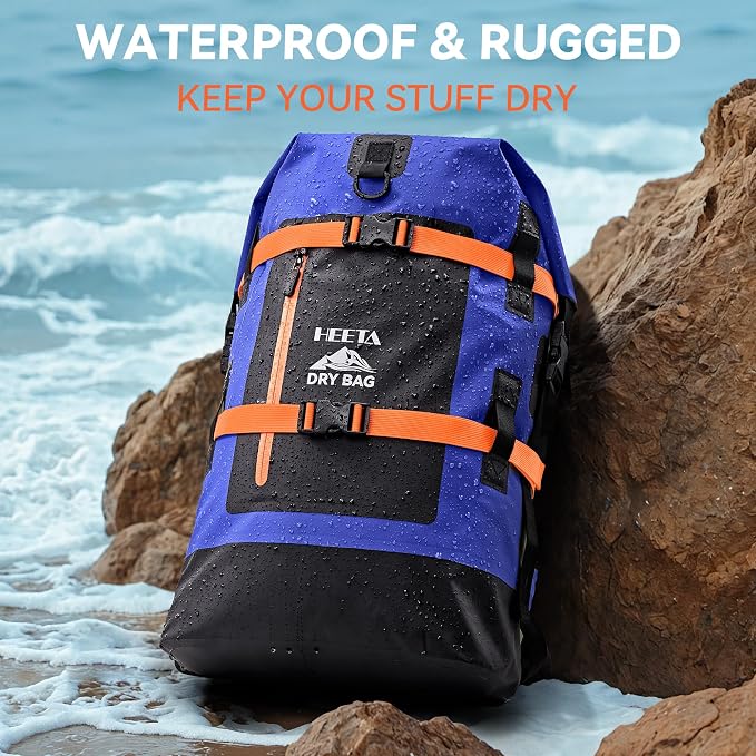 HEETA Dry Bags Waterproof Backpack 40L for Men & Women, Roll Top Heavy Duty Cushioned Hiking Backpack for Kayaking Boating Paddle Boarding Fishing Travel Camping Beach Vacation Cruise Ship Essentials - Image 2