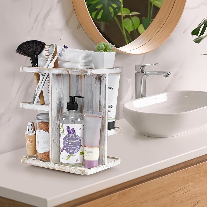 Sorbus 360° Makeup Organizer - Grey Rustic Wood Make Up Storage Carousel for Cosmetics, Skin Care Rotating Makeup Organizer for Vanity, Bathroom Storage - Image 2
