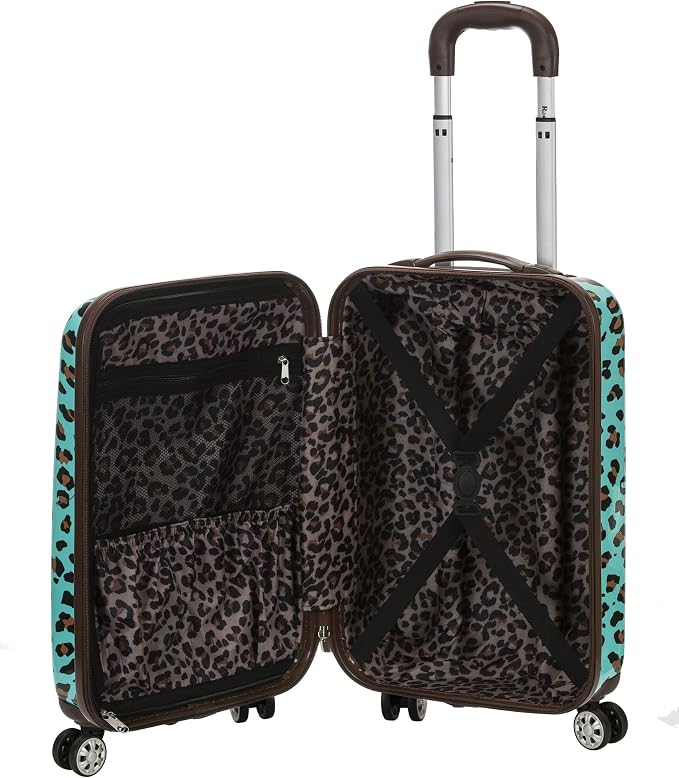 Rockland Safari Hardside Spinner Wheel Luggage, Blue Leopard, Carry-On 20-Inch - Image 6