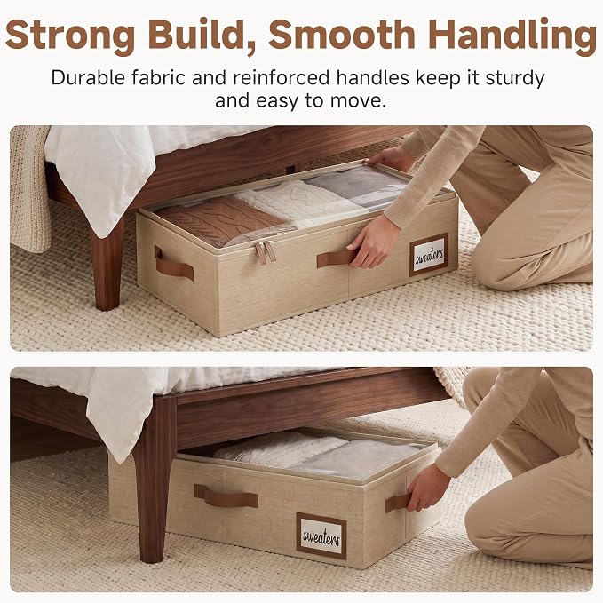 StorageWorks Under Bed Storage Containers with Handles and Label Holder, 2 Pack Ultra-thick Fabric Underbed Bins, Closet Organizer for Clothes, Blankets, Sweater - Image 4