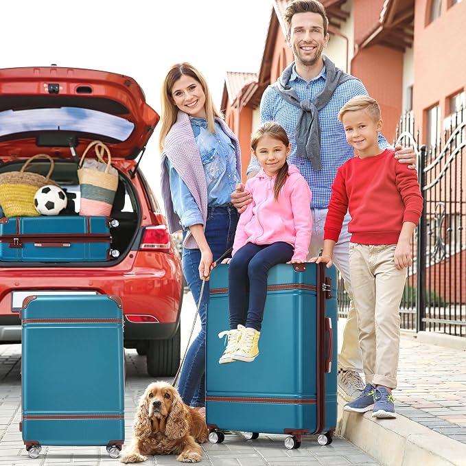 Merax Luggage Set 2 Piece Suitcase Set with Cosmetic Case Expandable Spinner Wheels Vintage Luggage Sets(Blue,20"+28") - Image 2