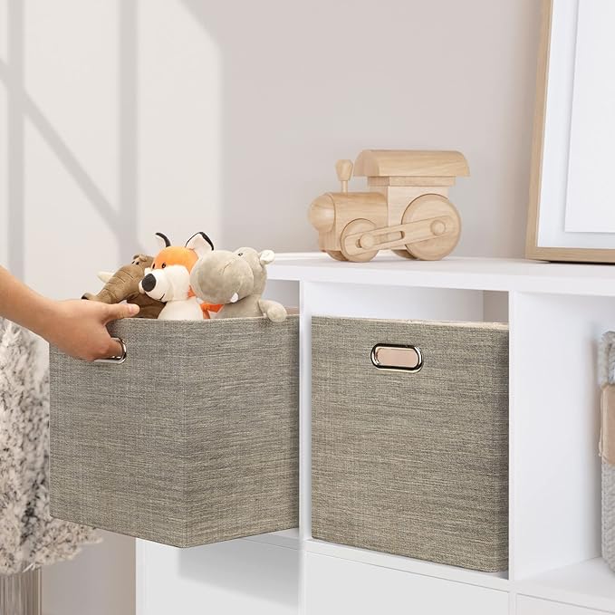 Posprica 13x15x13 Storage Cube Bins, Foldable Collapsible Storage Bins Boxes, Fabric Decorative Storage Baskets Organizer for IKEA Kallax, Shelves, Closet, Clothes,, Set of 4-Coffee - Image 4