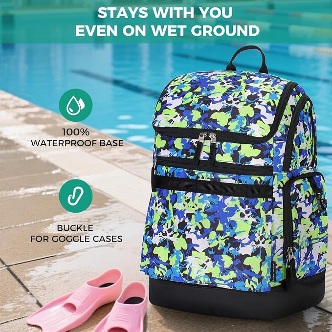 Choco Mocha Swim Bag for Kids Swim Bag for Swimmers, 35L Waterproof Boys Swims Backpack with Wet Dry Compartments, Organized Pool & Beach Bags, Lighting Blue - Image 6