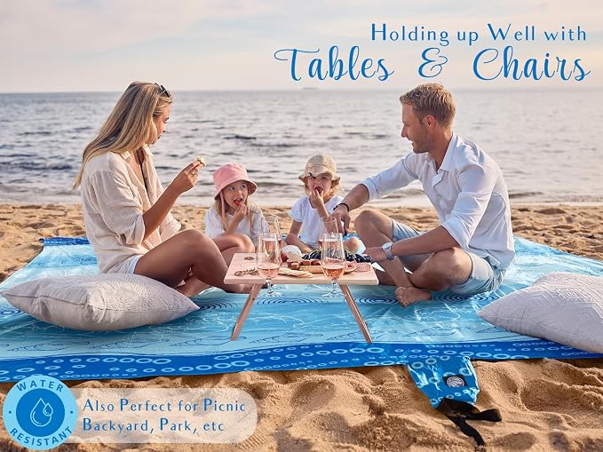 WEKAPO Beach Blanket Waterproof Sandproof Oversized Extra Large Sand Free Beach Mat with Stakes, Storage Bag - Essentials for Outdoor Beach, Picnic (Bohemian Starfish, 8 X 7 FT (1~4 Person)) - Image 4
