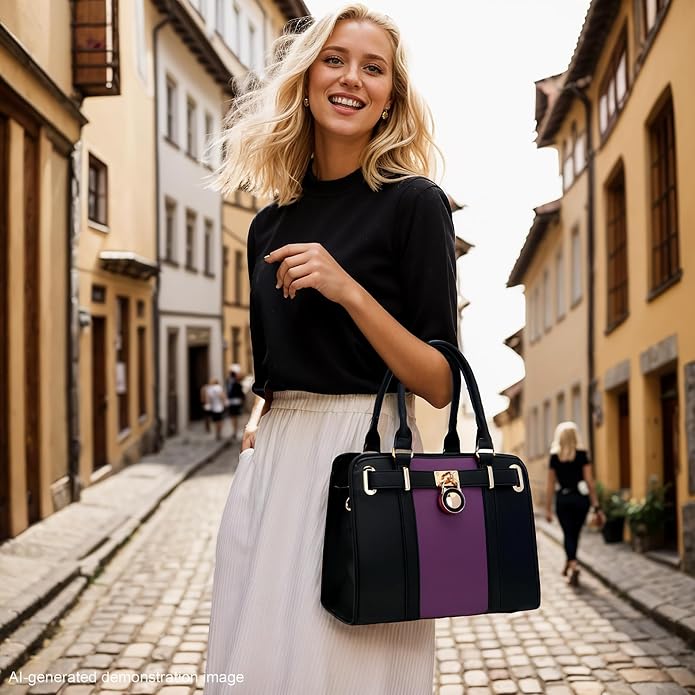 Qiyuer Structured Satchel Tote Handbags Set Women Purses with RFID Wallet | Premium, Sturdy, Spacious, Chic for Daily & Work, Vegan PU Leather, Multi-way Carry, Large Capacity RFID Wallet, Ideal Gift - Image 3