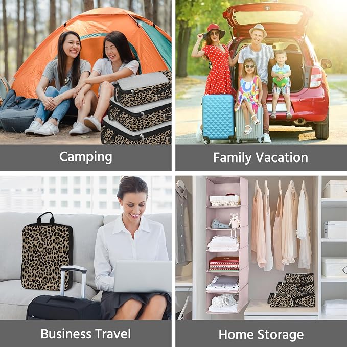 7 Pcs Compression Packing Cubes for Travel, Waterproof Suitcase Luggage Backpack Organizer with Toiletry Bag Travel Essentials for Women/Men-Leopard - Image 7