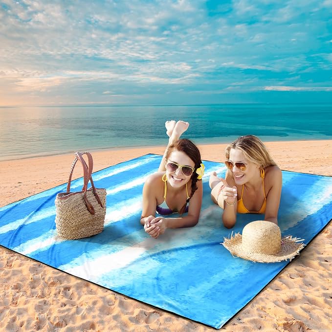 WIWIGO Beach Blanket Waterproof Sandproof Beach Mat 79" X 83"/10'x9'for 2-8 Adults Quick Drying Outdoor Picnic Mat Beach Accessories for Travel, Camping, Hiking - Image 4