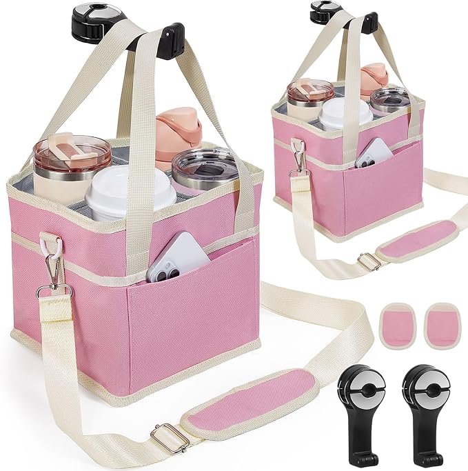 2 Pack Drink Carrier Tote Bags - 4 Water Bottle Holder with Strap, Family Size Multiple Tumbler Carrier Caddy, Hands Free, Insulated, Reusable, Foldable, Adjustable Dividers, for Car, Delivery by ANTAND