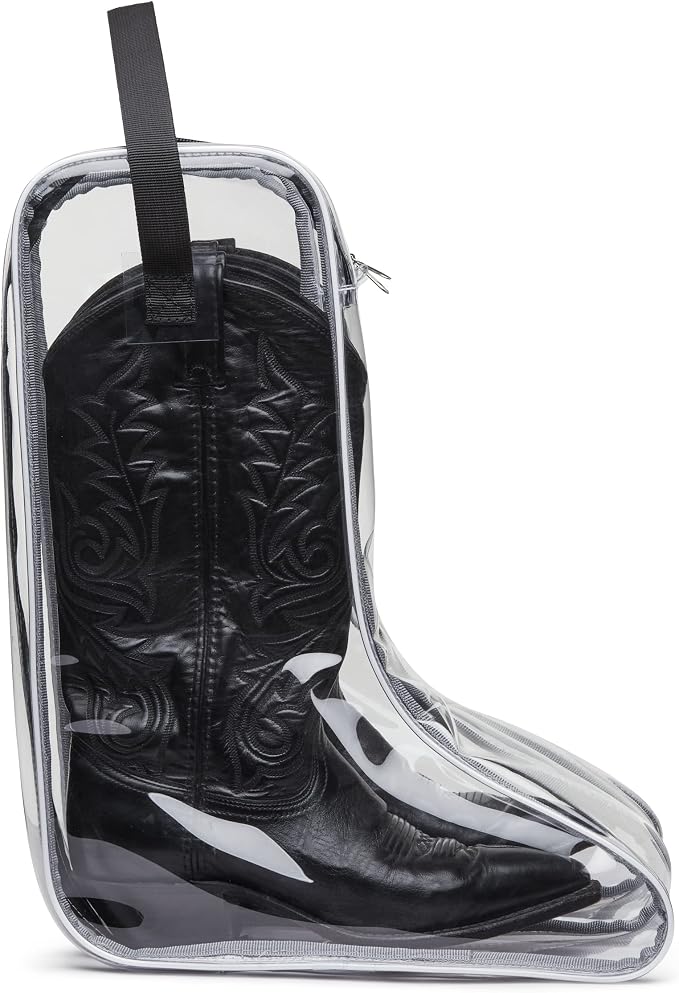 Howdy Boot Bag - Clear See-Thru Waterproof Storage Bag for Cowboy Boots and Tall Riding Boots Travel Accessories Shoe Organizer with Center Divider. Black - Image 3