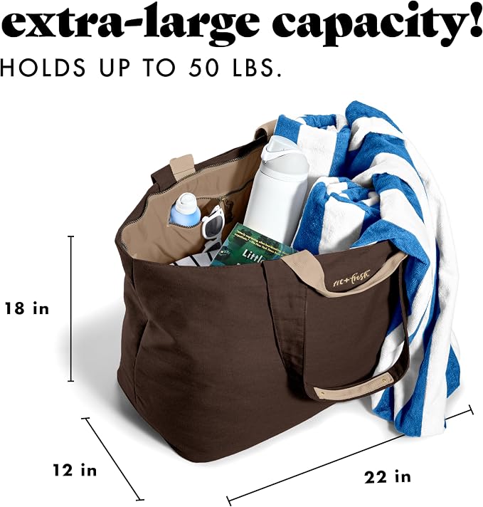 Fit & Fresh XL Beach Tote Bag for Women – XL Travel Tote with Zipper & Pockets, Oversized Canvas Pool Bag, Weekender Carry-On - Image 3